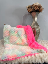 Load image into Gallery viewer, Pastel Neon Pink Pastel Neon Yellow Tye Dye Modo x Pastel Neon Pink Mega Whispy | Luxury Minky Baby Blanket