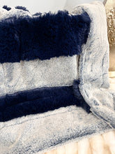 Load image into Gallery viewer, Navy Mega x Frosty Strip | Luxury Minky Strip Baby Blanket