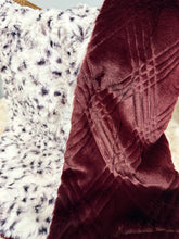 Load image into Gallery viewer, Blackberry Spotted Dove Whispy x Black Cherry Quinn | Luxury Minky Baby Blanket
