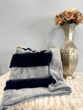 Load image into Gallery viewer, Navy Mega x Frosty Strip | Luxury Minky Strip Baby Blanket
